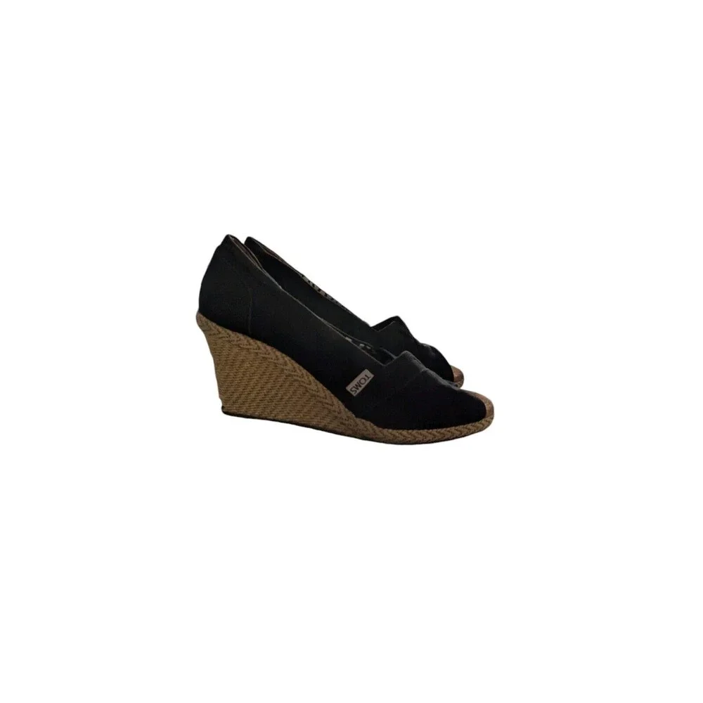 TOMS Classic Canvas Peep Toe Espadrille Wedge Sandal Women’s Size 8W